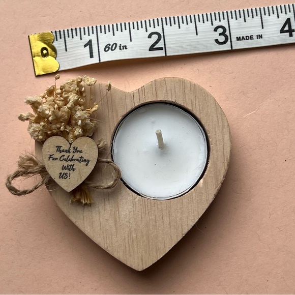 Set of 6 Heart Wood Tealight Candle Holders Flowers Party Wedding Shower Favors - Picture 4 of 6